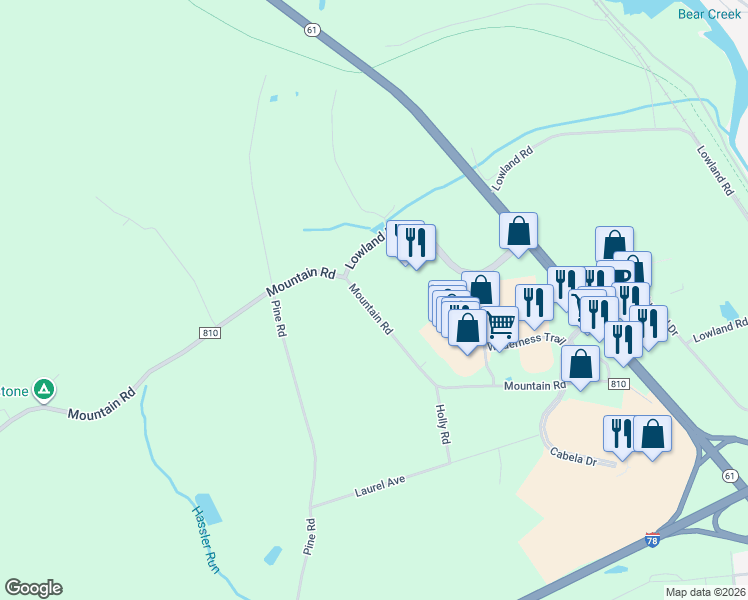 map of restaurants, bars, coffee shops, grocery stores, and more near 1850 Mountain Road in Hamburg
