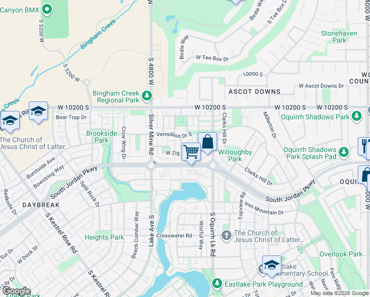 map of restaurants, bars, coffee shops, grocery stores, and more near 10356 4660 West in South Jordan