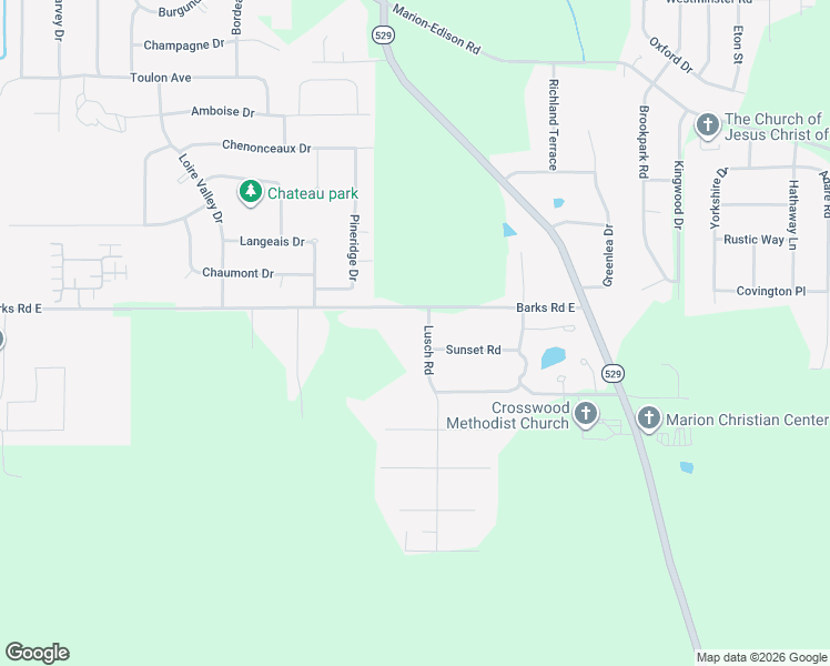 map of restaurants, bars, coffee shops, grocery stores, and more near 1324 Lusch Road in Marion
