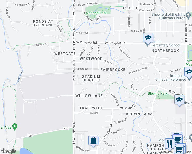 map of restaurants, bars, coffee shops, grocery stores, and more near 1925 Ross Court in Fort Collins