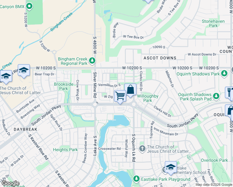 map of restaurants, bars, coffee shops, grocery stores, and more near 10356 4660 West in South Jordan