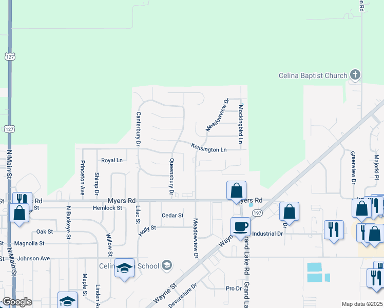 map of restaurants, bars, coffee shops, grocery stores, and more near 1108 Kingswood Court in Celina