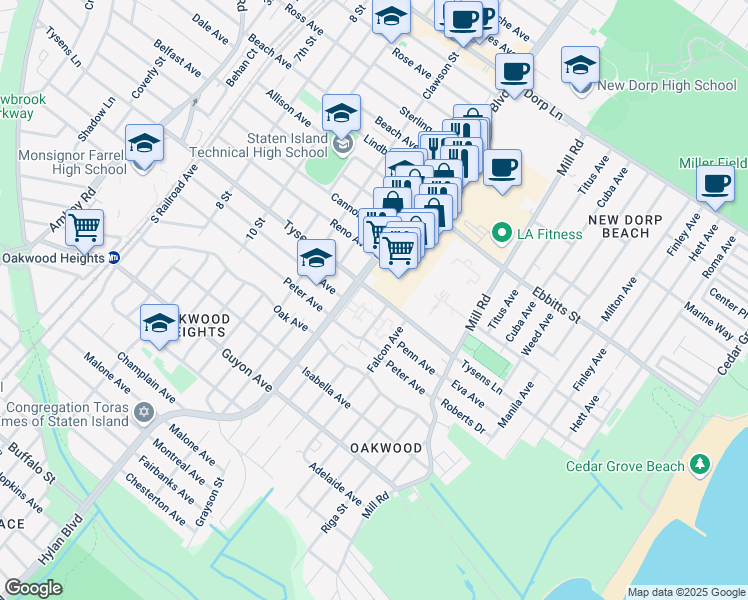 map of restaurants, bars, coffee shops, grocery stores, and more near 574 Tysens Lane in Staten Island