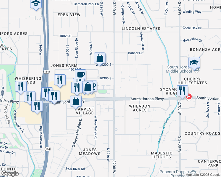 map of restaurants, bars, coffee shops, grocery stores, and more near 10353 Cold Moon Place in South Jordan
