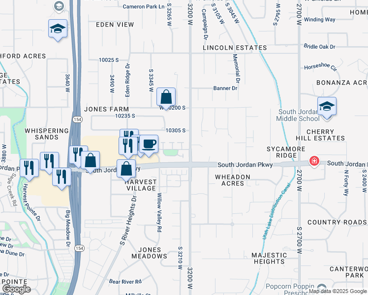 map of restaurants, bars, coffee shops, grocery stores, and more near 10353 Cold Moon Place in South Jordan