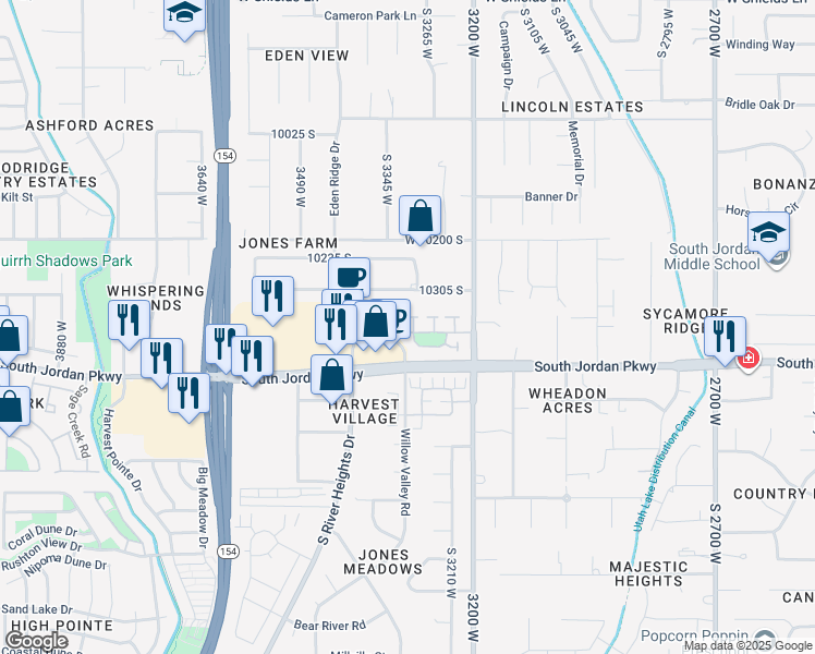 map of restaurants, bars, coffee shops, grocery stores, and more near 3312 Harvest Grove Way in South Jordan
