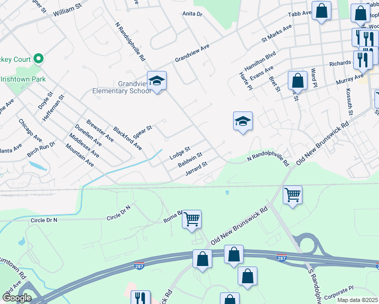 map of restaurants, bars, coffee shops, grocery stores, and more near 424 Lodge Street in Piscataway