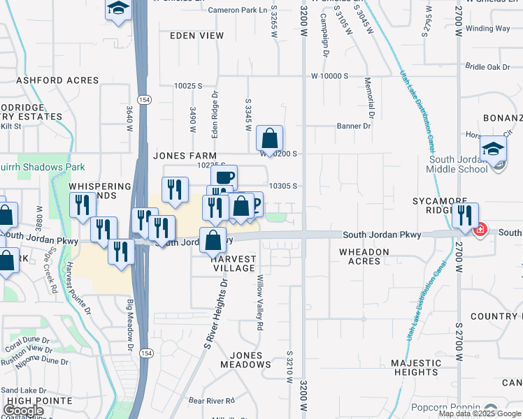 map of restaurants, bars, coffee shops, grocery stores, and more near 3312 Harvest Grove Way in South Jordan