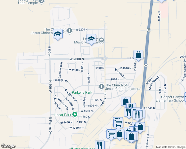 map of restaurants, bars, coffee shops, grocery stores, and more near 1853 North 70 West in Tooele