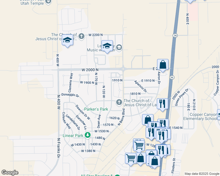 map of restaurants, bars, coffee shops, grocery stores, and more near 1853 North 70 West in Tooele