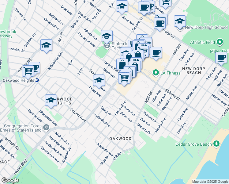 map of restaurants, bars, coffee shops, grocery stores, and more near 562 Tysens Lane in Staten Island
