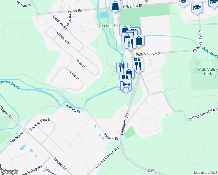 map of restaurants, bars, coffee shops, grocery stores, and more near 1747 Railroad Lane in Hellertown