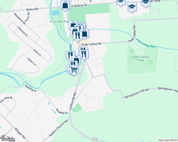 map of restaurants, bars, coffee shops, grocery stores, and more near 1986 Springtown Hill Road in Hellertown