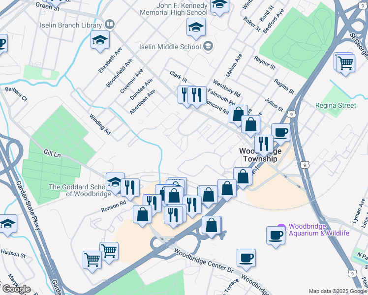 map of restaurants, bars, coffee shops, grocery stores, and more near 1511 Green Hollow Drive in Woodbridge Township