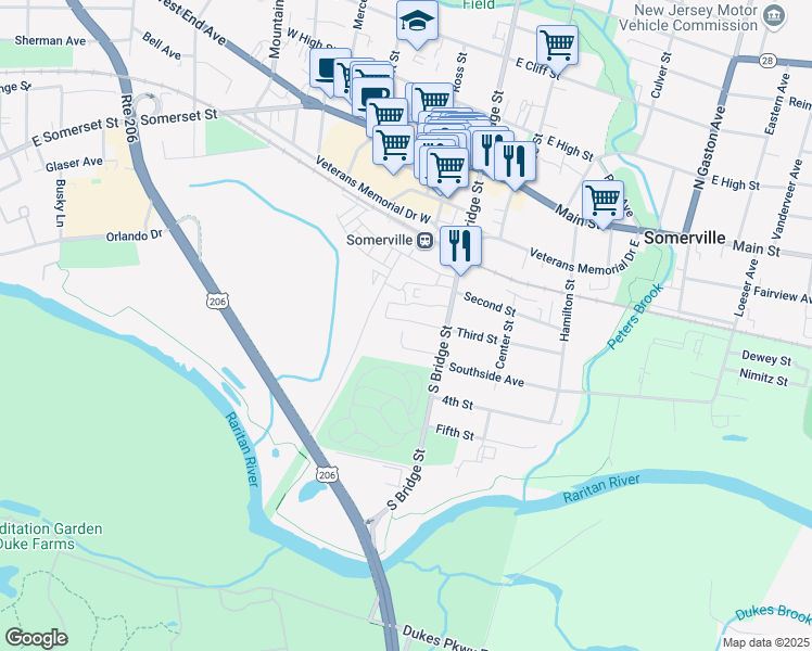 map of restaurants, bars, coffee shops, grocery stores, and more near 152 South Bridge Street in Somerville