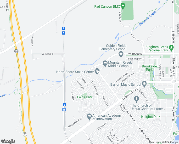 map of restaurants, bars, coffee shops, grocery stores, and more near 10328 Yellow Knife Way in South Jordan