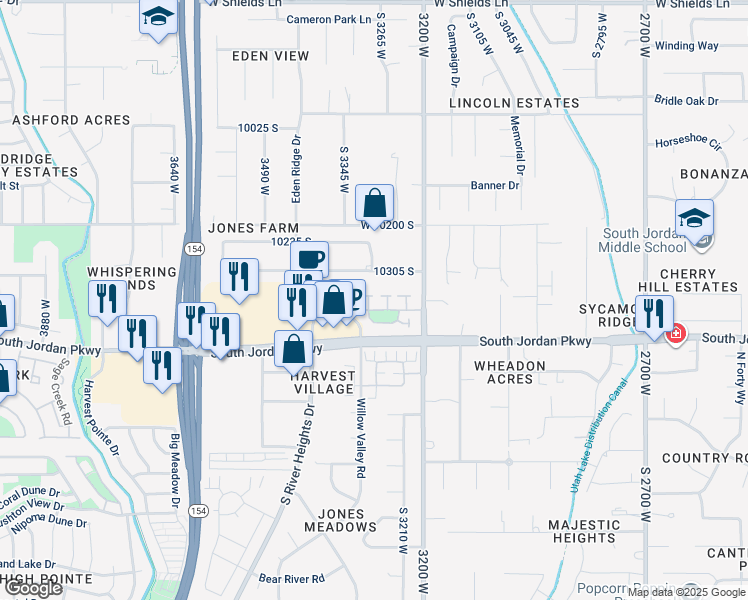 map of restaurants, bars, coffee shops, grocery stores, and more near 10343 Wolf Moon Place in South Jordan