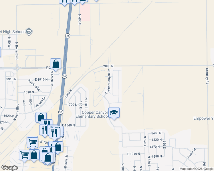 map of restaurants, bars, coffee shops, grocery stores, and more near 1852 North Blue Iris Avenue in Tooele
