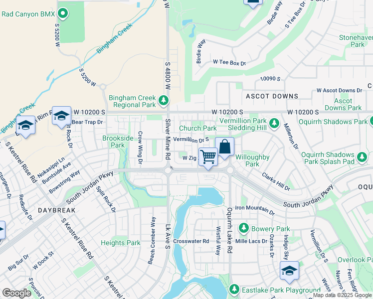 map of restaurants, bars, coffee shops, grocery stores, and more near 4722 Noyo Lane in South Jordan