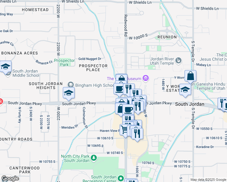map of restaurants, bars, coffee shops, grocery stores, and more near 1844 South Jordan Parkway in South Jordan