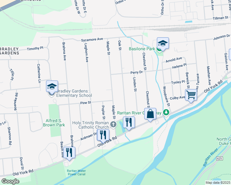 map of restaurants, bars, coffee shops, grocery stores, and more near in Bradley Gardens