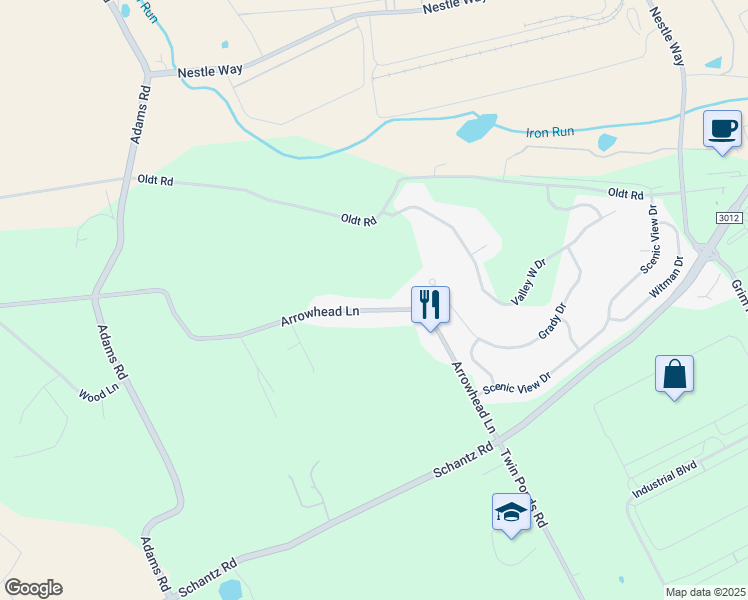 map of restaurants, bars, coffee shops, grocery stores, and more near 247 Arrowhead Lane in Breinigsville