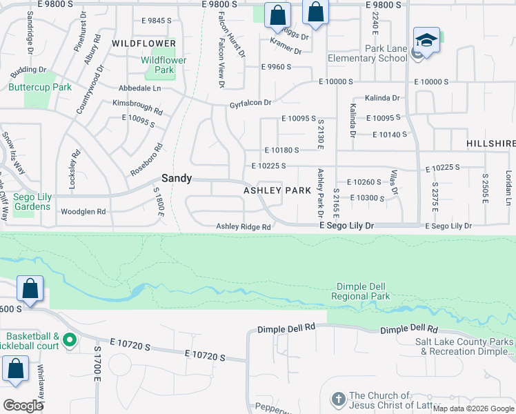 map of restaurants, bars, coffee shops, grocery stores, and more near 2007 Ashley Mesa Lane in Sandy