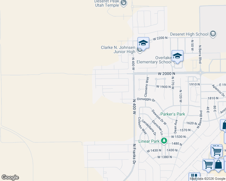 map of restaurants, bars, coffee shops, grocery stores, and more near 468 Dimaggio Drive in Tooele