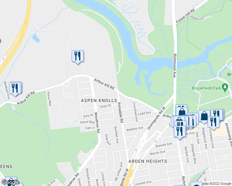 map of restaurants, bars, coffee shops, grocery stores, and more near 30 Annadale Road in Staten Island