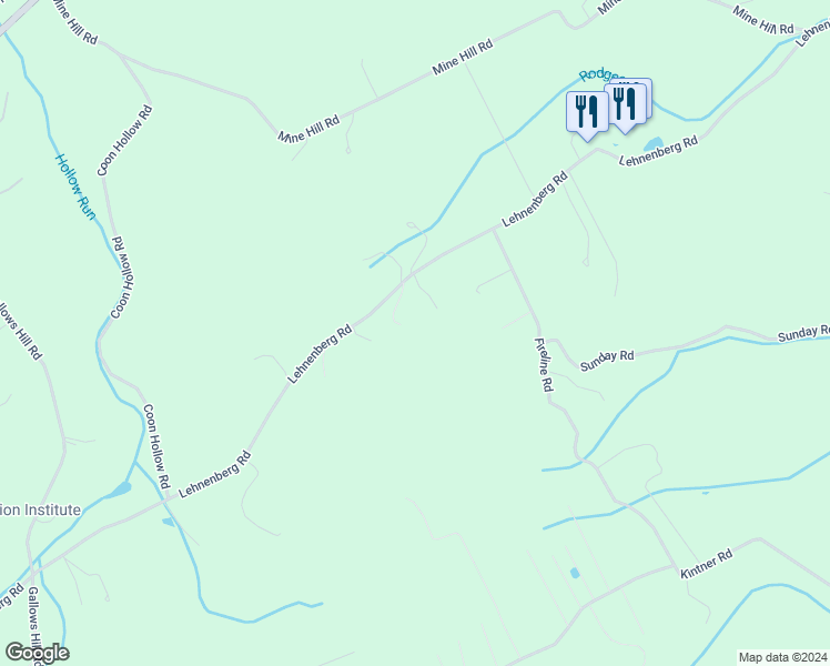 map of restaurants, bars, coffee shops, grocery stores, and more near 4770 Lehnenberg Road in Kintnersville