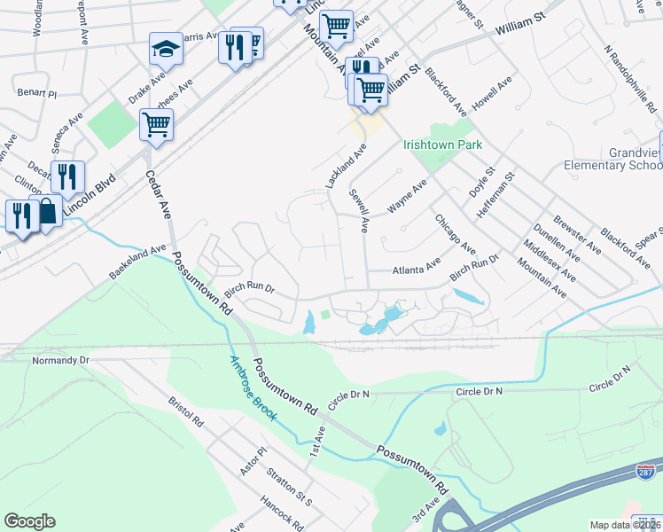 map of restaurants, bars, coffee shops, grocery stores, and more near 343 Bowler Court in Piscataway