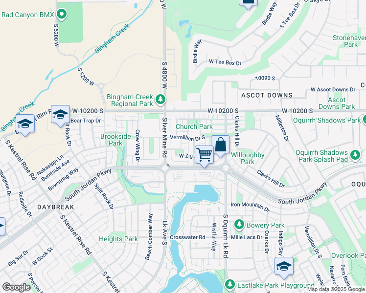 map of restaurants, bars, coffee shops, grocery stores, and more near 4722 Noyo Lane in South Jordan
