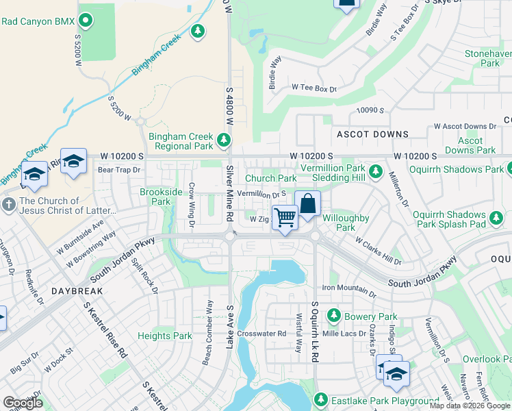 map of restaurants, bars, coffee shops, grocery stores, and more near 4722 Noyo Lane in South Jordan