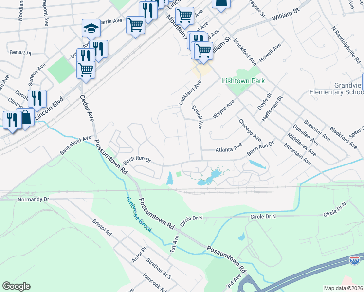 map of restaurants, bars, coffee shops, grocery stores, and more near 343 Bowler Court in Piscataway