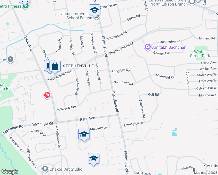 map of restaurants, bars, coffee shops, grocery stores, and more near 40 Hillwood Avenue in Edison