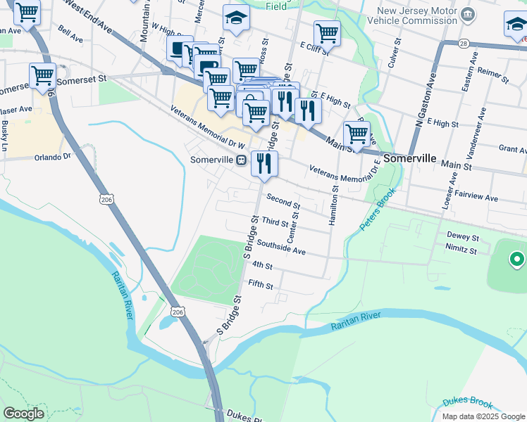 map of restaurants, bars, coffee shops, grocery stores, and more near 149 South Bridge Street in Somerville