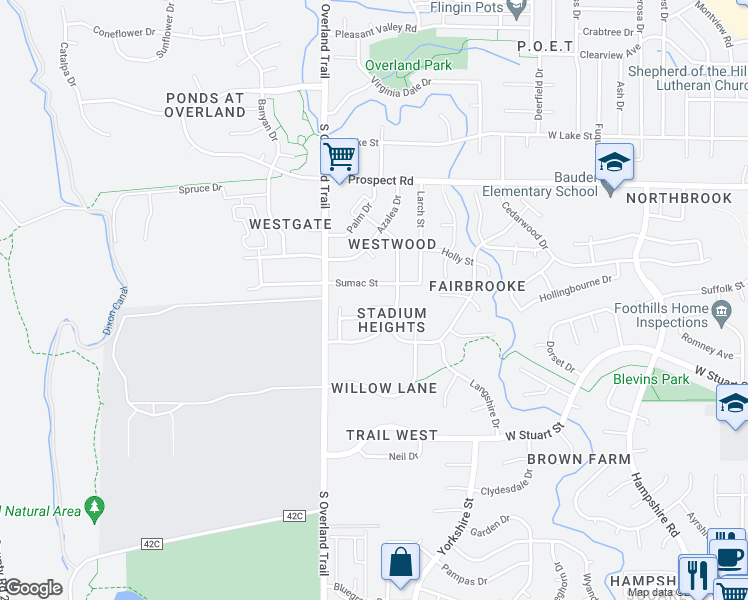 map of restaurants, bars, coffee shops, grocery stores, and more near 2924 Sumac Street in Fort Collins