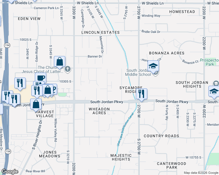 map of restaurants, bars, coffee shops, grocery stores, and more near 10287 Krystal Hannah Lane West in South Jordan