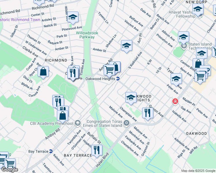 map of restaurants, bars, coffee shops, grocery stores, and more near 68 Guyon Avenue in Staten Island