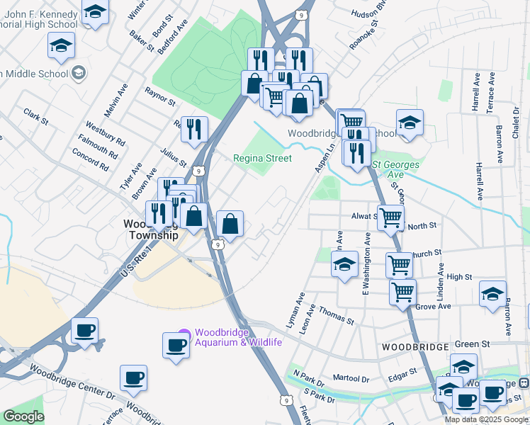 map of restaurants, bars, coffee shops, grocery stores, and more near 272 Alpine Way in Woodbridge Township
