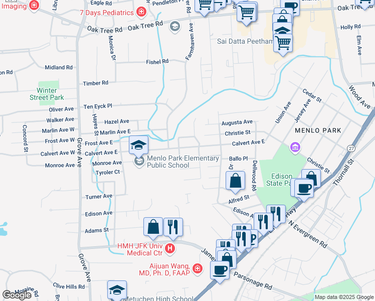 map of restaurants, bars, coffee shops, grocery stores, and more near 137 Christie Street in Edison