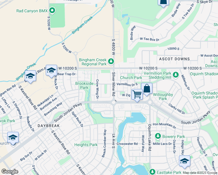 map of restaurants, bars, coffee shops, grocery stores, and more near 4842 Vermillion Drive South in South Jordan