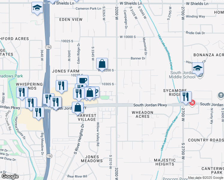 map of restaurants, bars, coffee shops, grocery stores, and more near 10339 Cold Moon Place in South Jordan
