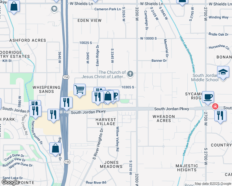 map of restaurants, bars, coffee shops, grocery stores, and more near 10337 Wapati Moon Place in South Jordan
