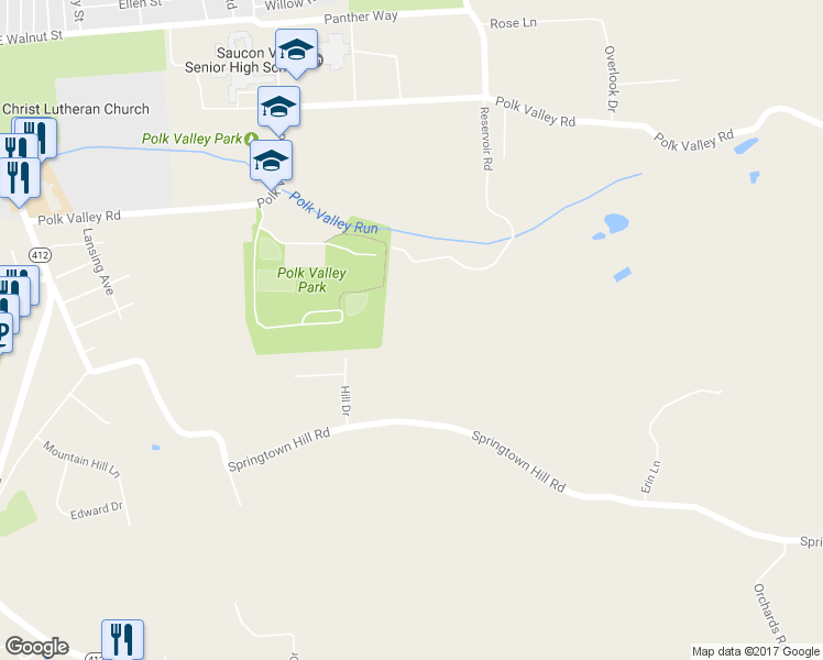 map of restaurants, bars, coffee shops, grocery stores, and more near 3347 Reservoir Road in Hellertown