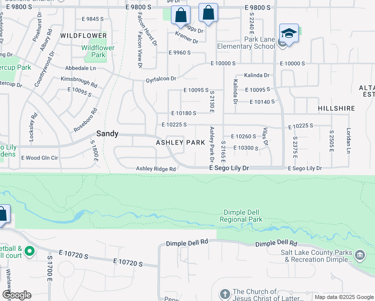 map of restaurants, bars, coffee shops, grocery stores, and more near 10329 Ashley Mesa Lane in Sandy