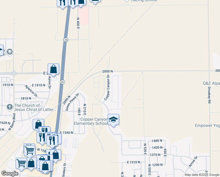 map of restaurants, bars, coffee shops, grocery stores, and more near 1931 370 East in Tooele