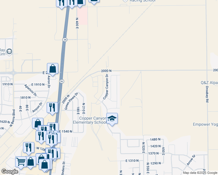 map of restaurants, bars, coffee shops, grocery stores, and more near 1931 370 East in Tooele