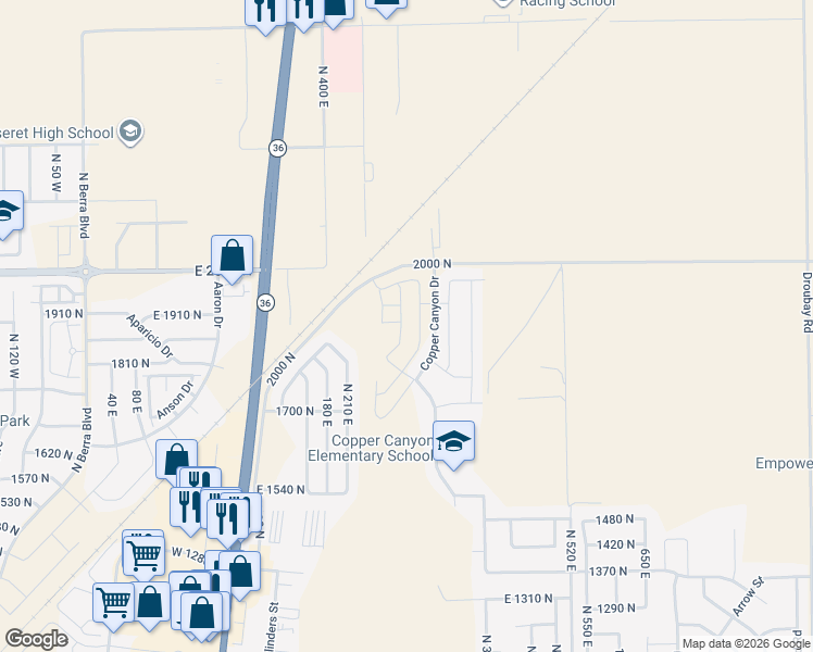 map of restaurants, bars, coffee shops, grocery stores, and more near 1762 N Broadway St in Tooele