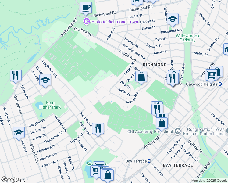 map of restaurants, bars, coffee shops, grocery stores, and more near 191 Cotter Avenue in Staten Island